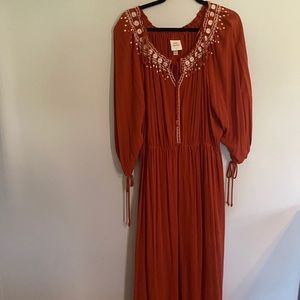 Embroided Flouncy Dress with Cinched Waist